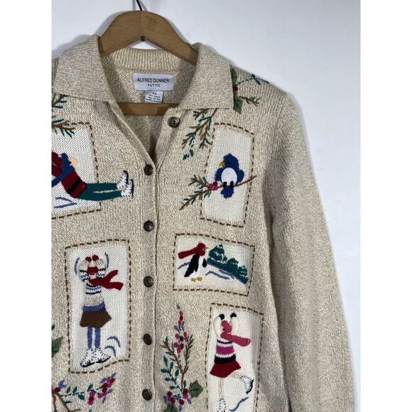 Alfred Dunner Christmas Cardigan Sweater PS Embroidered Ski Old Money Preppy Vtg - Picture 13 of 16
